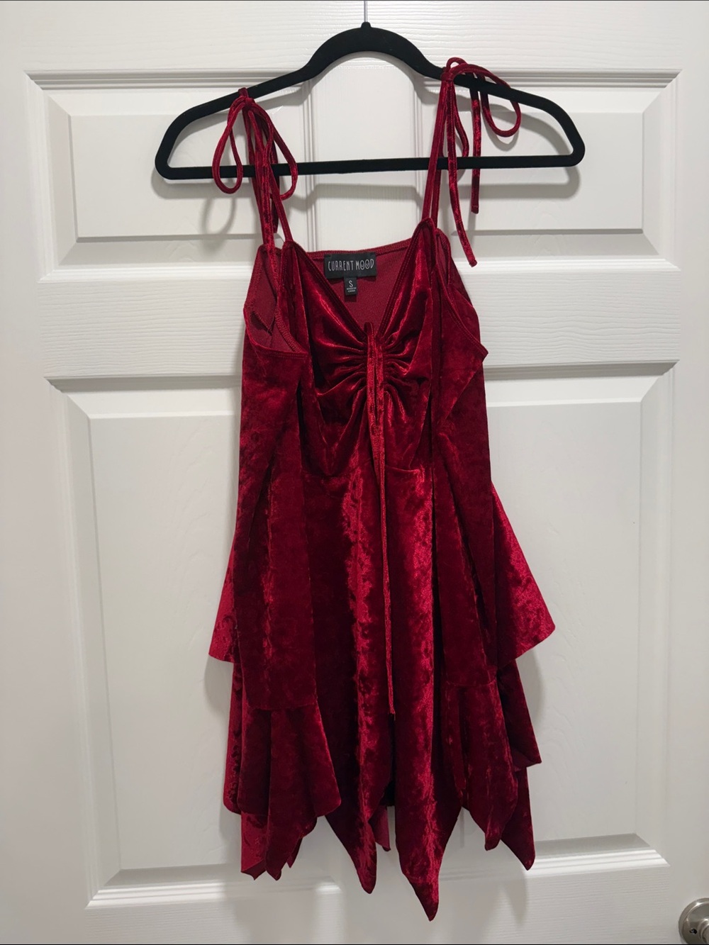 Current Mood Crimson Velvet Tie-Shoulder Party Dress